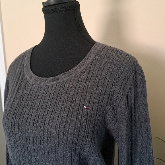 Tommy Hilfiger Sweater Grey Cable Knit Crewneck Size XL Long Sleeved Classic - Picture 5 of 12